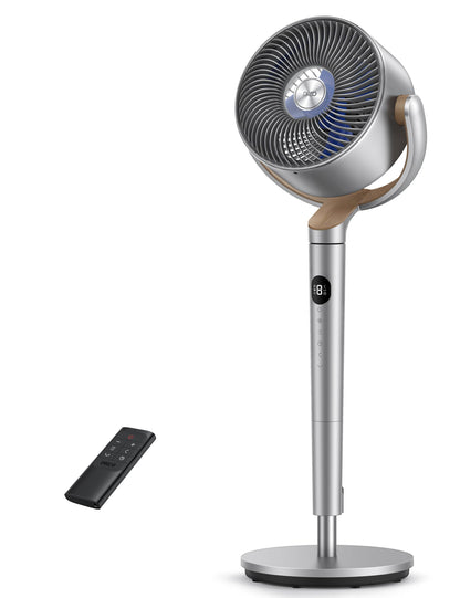 DREO Fan for Bedroom, 120°+120°Omni-directional Oscillating Fan, 90ft, DC Motor, 20 dB Quiet Standing Pedestal Fans, 8 Speeds, 3 Modes Circulator with Remote, 35-40" Adjustable Height, 8H Timer
