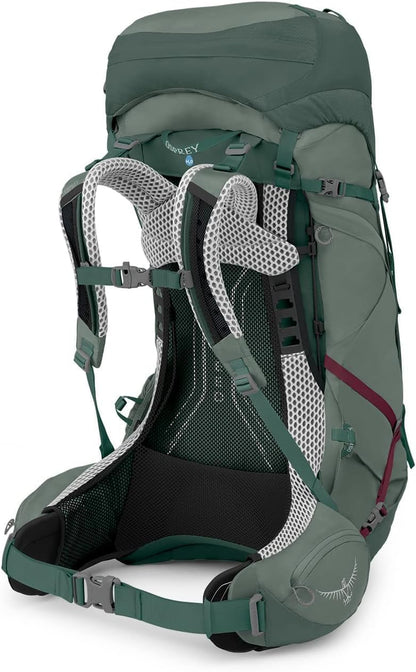 Osprey Aura AG LT 50L Women's Backpacking Backpack, Koseret/Darjeeling Spring Green, WM/L