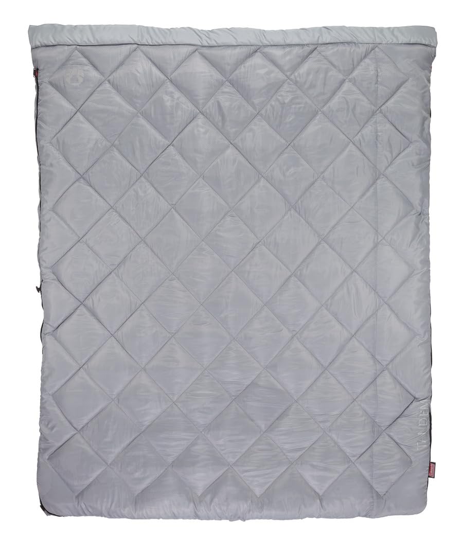 Coleman 45°F Double Sleeping Bag, Queen Size XL Tandem Sleep Sack with Big & Tall Design, Zips Apart into 2 Sleeping Bags, Machine Washable