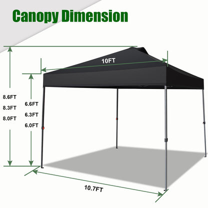 Eurmax USA NOMATTER ONE-Person Open&Close 10x10ft Pop Up Canopy Tent，Portable Shelter Canopy for Outdoor Events，Instant Canopies, Temporary Sunshade,Bonus 4 Sand Bags(Black)