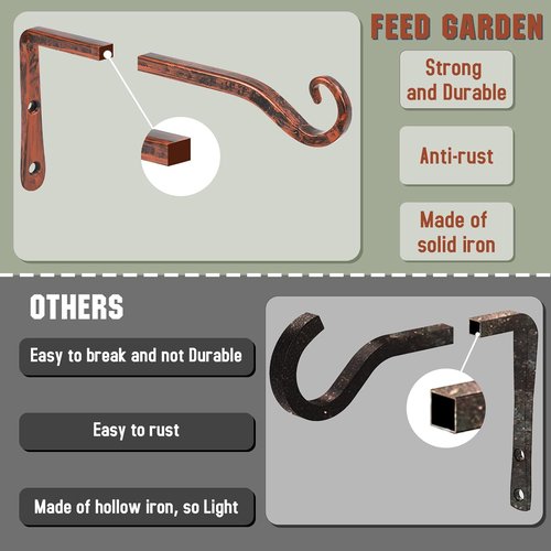 Feed Garden 10-Inch Decorative Hanging Plant Brackets - 2 Pack for Outdoor Use, Antique Bronze Finish