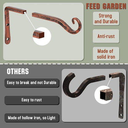Feed Garden 10-Inch Decorative Hanging Plant Brackets - 2 Pack for Outdoor Use, Antique Bronze Finish