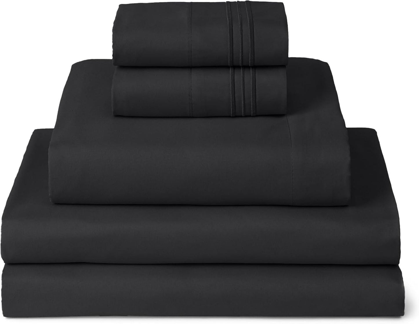 Mellanni Split King Sheets Set - 5 PC Hotel Luxury Bedding | Extra Soft, Cooling, Wrinkle Resistant (Black)