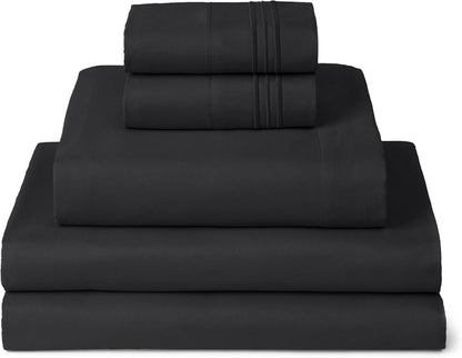 Mellanni Split King Sheets Set - 5 PC Hotel Luxury Bedding | Extra Soft, Cooling, Wrinkle Resistant (Black)