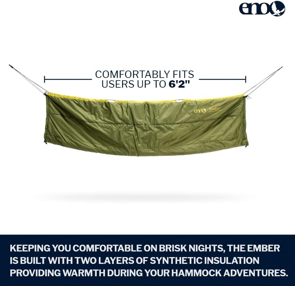 ENO Ember UnderQuilt - Protective and Warm Hammock Quilt with Recycled Synthetic Insulation - for Camping, Hiking, Backpacking, Festival, Travel, or The Beach - Evergreen