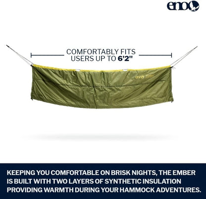 ENO Ember UnderQuilt - Protective and Warm Hammock Quilt with Recycled Synthetic Insulation - for Camping, Hiking, Backpacking, Festival, Travel, or The Beach - Evergreen