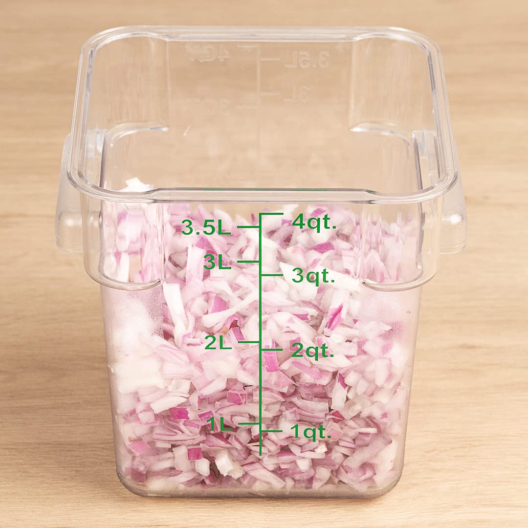 Restaurantware Met Lux 4 Quart Brine Buckets 10 Square Marinating Containers - With Volume Markers Built-In Handles Clear And Green Plastic Dough Rising Buckets Freezer-Safe Lids Sold Separately