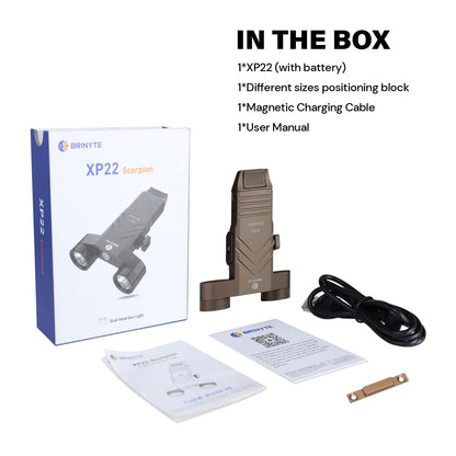 Brinyte XP22 Dual-Head 1300 Lumens Tactical Flashlight, Magnetic Rechargeable Low Profile Compact Picatinny Flashlight with Strobe, for Outdoor Picatinny Rail, Desert Tan