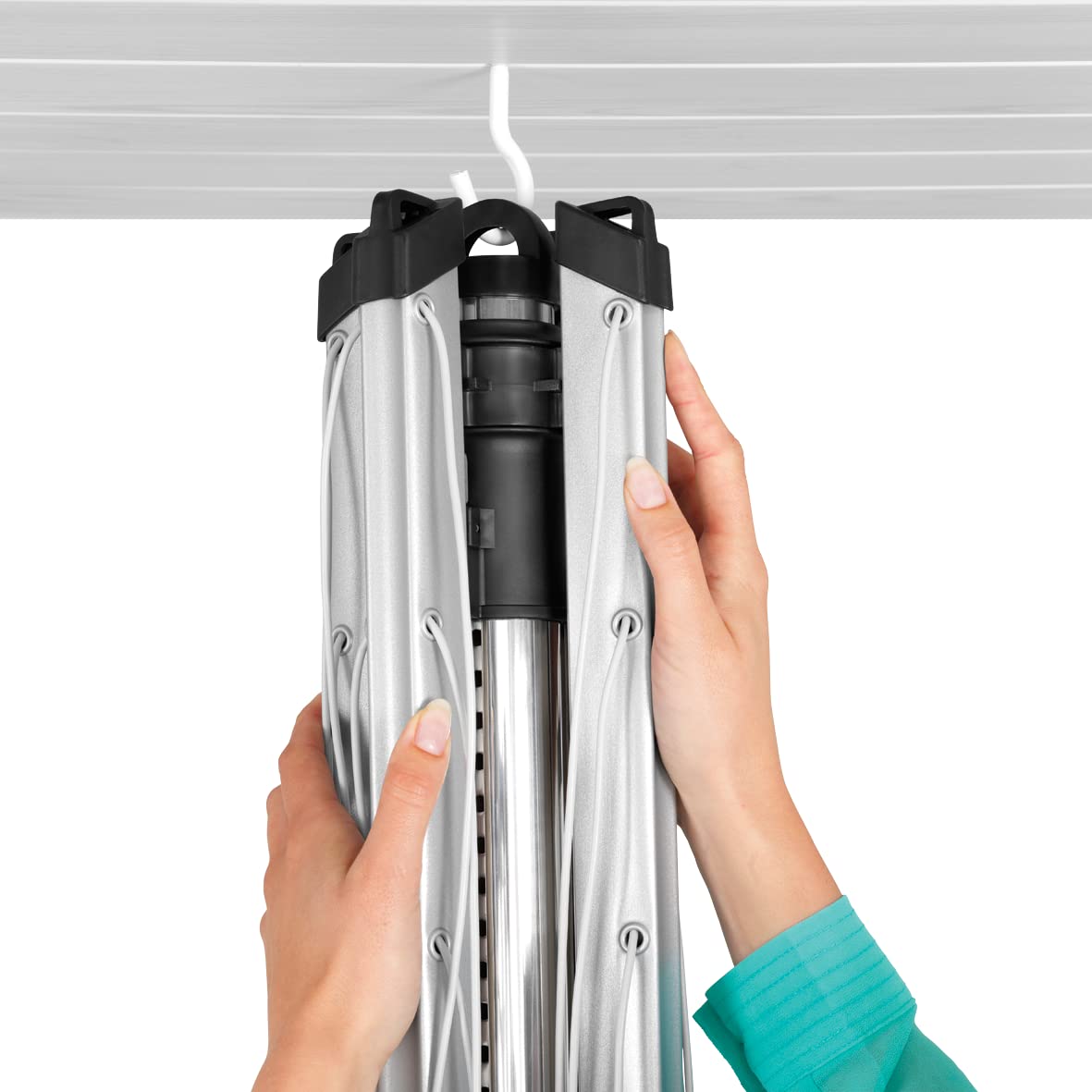 Brabantia Lift-O-Matic Outdoor 4 Arm Clothesline (164 ft/Ø 1.8") Height Adjustable, Folding Clothes Drying Rack + Ground Spike & Cover (Gray)