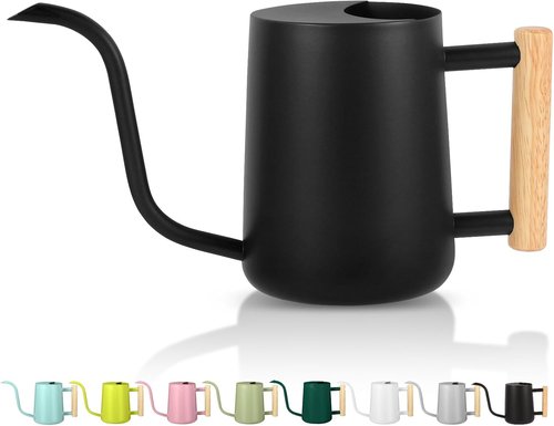 GUKJOB Metal Watering Can - 35oz Stainless Steel with Long Curved Spout for Indoor & Outdoor Plants | Black