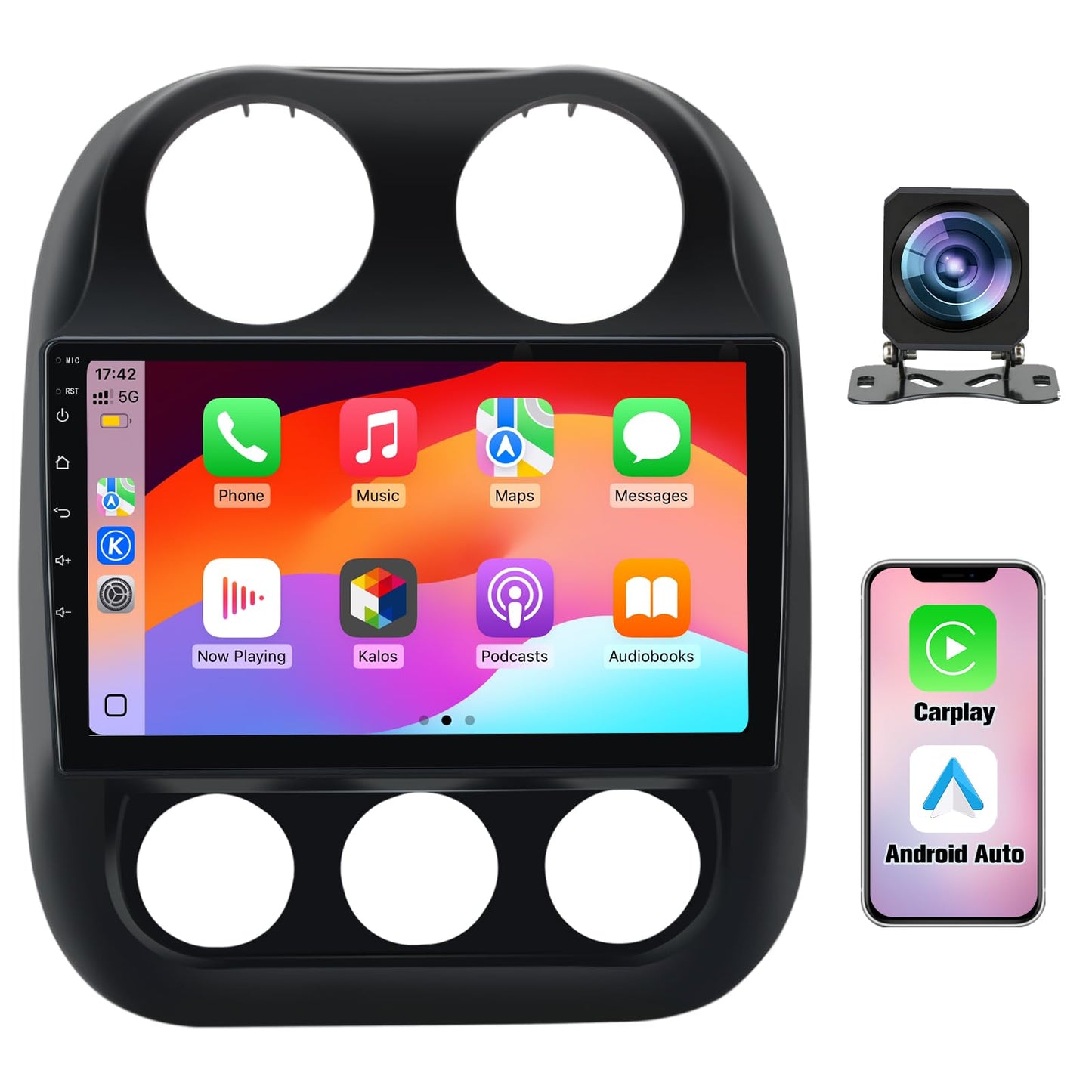 Junsun 4Core 64GB ROM Car Radio Stereo for Jeep Compass Patriot 2010-2016 10 inch Touch Screen with CarPlay Android Auto Bluetooth 5GWiFi GPS AHD Backup Camera