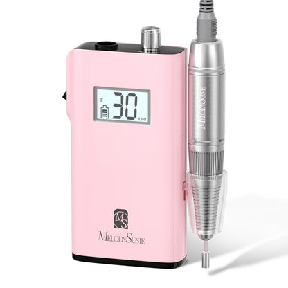 MelodySusie Professional Rechargeable 30000 RPM Nail Drill,SC320H Portable Electric E File Scamander, Acrylic Gel Grinder Tools with 6 Bits and Sanding Bands for Manicure Pedicure Carve Polish(Black)