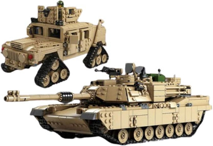 General Jim's 2-in-1 Military Brick Building Set – WWII US Army M1A2 Tank or Humvee with Rotating Turret Adjustable Gun &amp Accessories – 1463-Piece Model for Military Collectors Teens &amp Adult