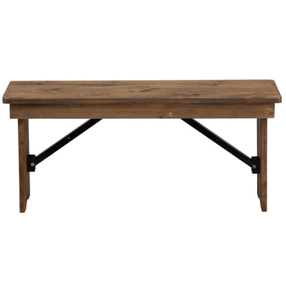 Flash Furniture Hercules Series 40" x 12" Commercial Grade Rustic Solid Pine Folding Bench, Antique Farmhouse Dining Bench, Seats up to 2 Adults
