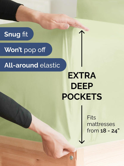 Skiennix Extra Deep Full Sheet Set - 6 Piece Breathable Cooling Bedding - Soft Wrinkle-Free Light Sage