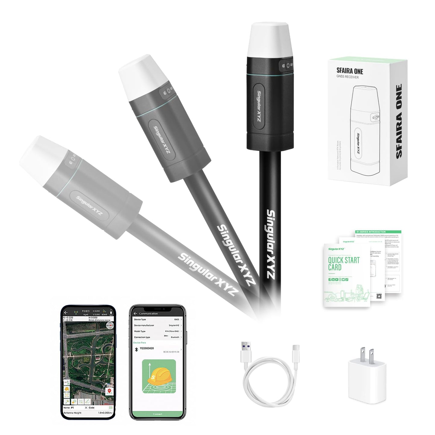 SingularXYZ RTK GNSS Survey Equipment 60° Tilt Built-in IMU,Equipped with Rover Handheld GPS and Software Ideal for Land Surveying,GIS,Mine Surveying,Topographic