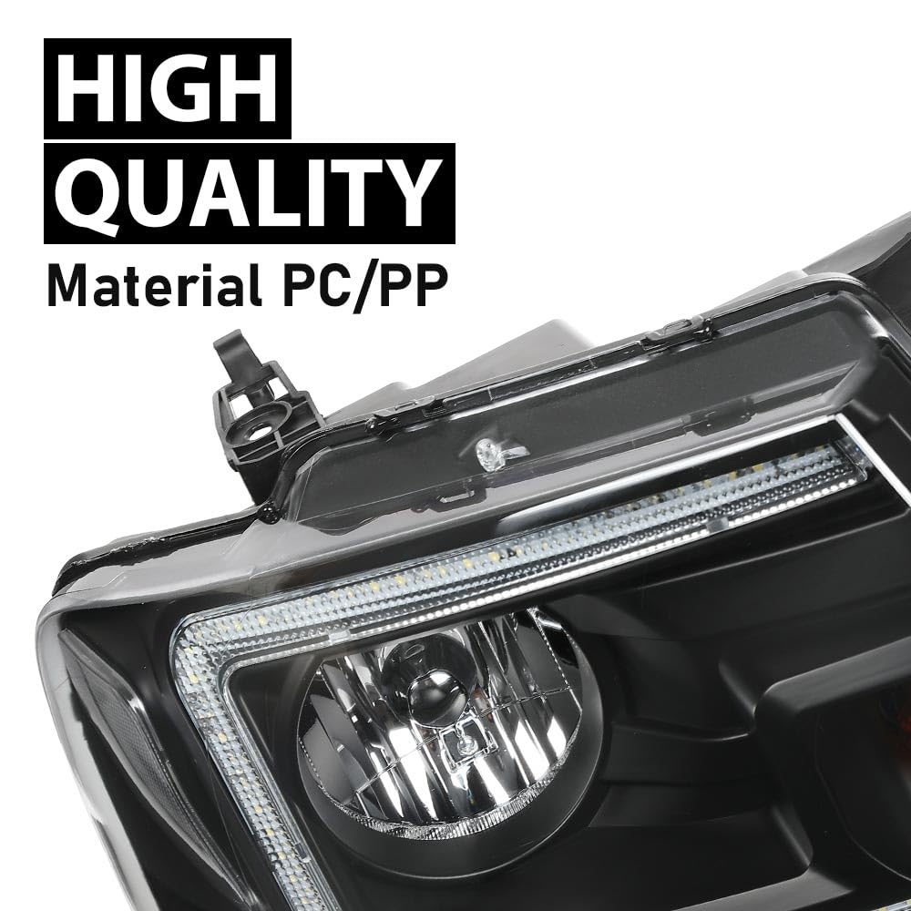 LED DRL Headlight Assembly Front Headlamp,Compatible with Ford F150 2004-2008,Fit Lincoln Mark LT 2006-2008,NOT Fit 2004 F150 Heritage/Flareside Beds Models,Clear Lens Black Housing Clear Reflector