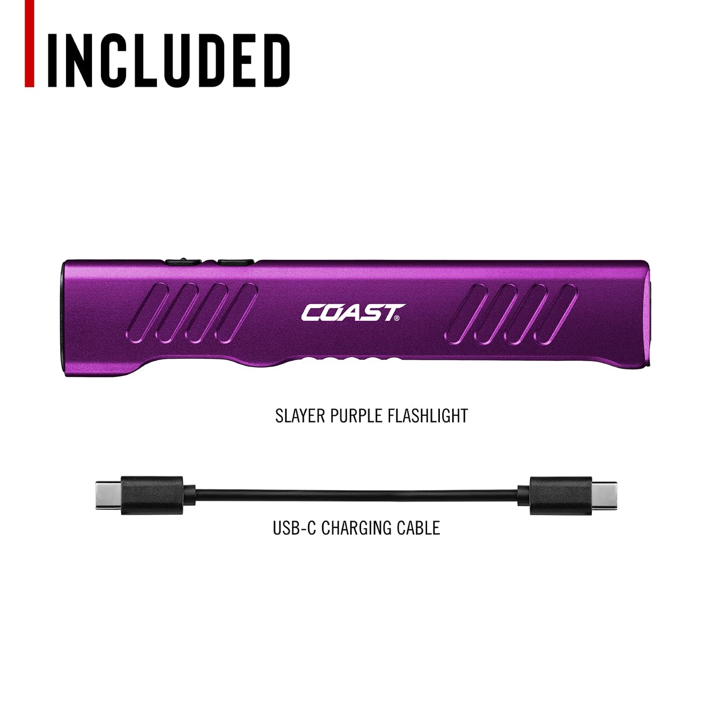 Coast Slayer 1150 Lumen USB-C Rechargeable LED Flashlight with Spot/Flood, Memory Mode and Pocket Clip, Purple
