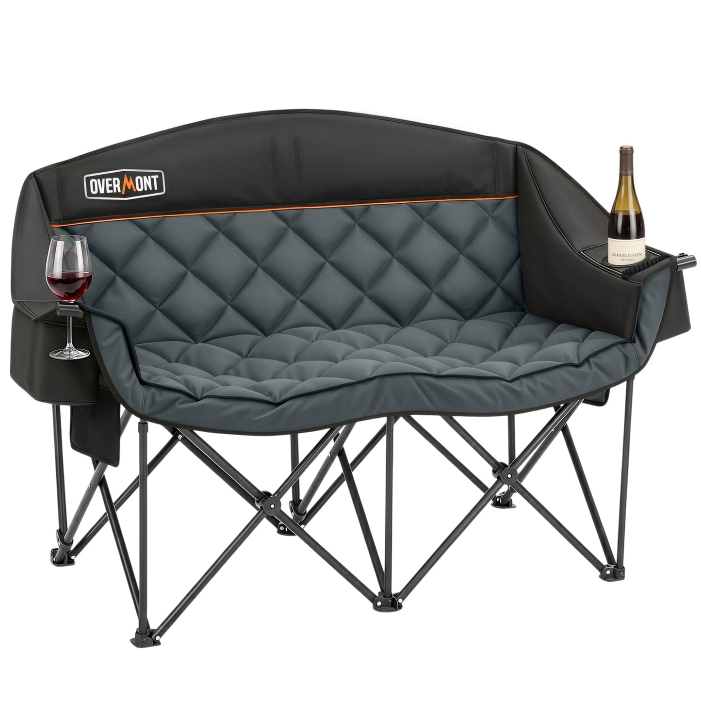 Overmont Oversized Double Camping Chair for Adults Supports up to 850 lbs XXL Heavy Duty Padded Folding Loveseat with Cooler Bag and Cup Holder for Outdoor, Beach, Fishing, Lawn, Black
