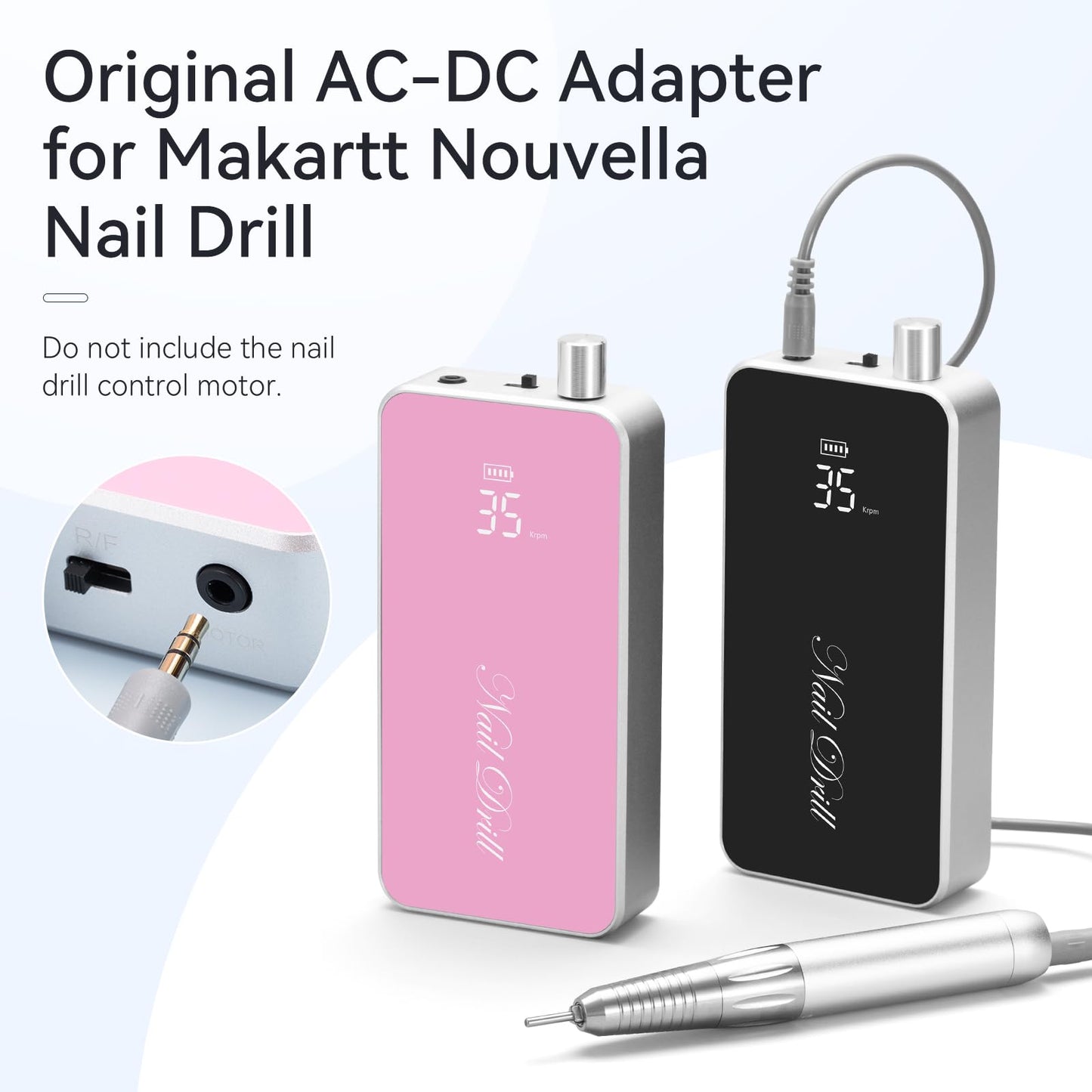 Makartt Nail Drill Professional: 60W 35000RPM Electric Nail File with Coreless Motor, 2 in 1 Desktop & Portable, Drill Bits and LCD Display for Acrylic Gel Nails, Nouvella Pink