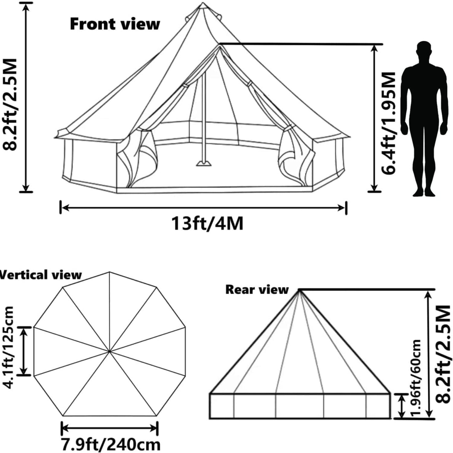 DANCHEL OUTDOOR B1 Portable Yurt with Footprint, Waterproof 4-6 Persom Family Camping Bell Tent 300D Oxford Nylon UPF50+ Sun Protection, Green 13ft/4m