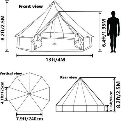 DANCHEL OUTDOOR B1 Portable Yurt with Footprint, Waterproof 4-6 Persom Family Camping Bell Tent 300D Oxford Nylon UPF50+ Sun Protection, Green 13ft/4m