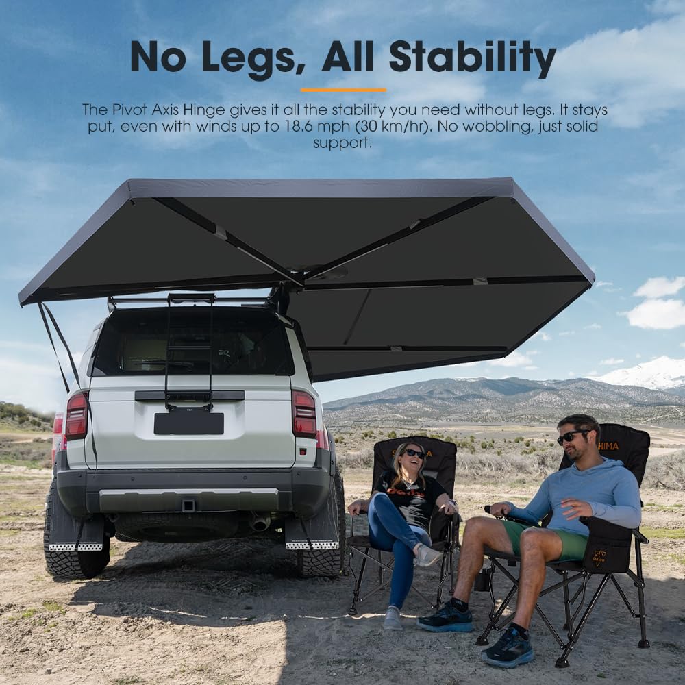 Sanhima 270 Awning Free Standing Built-in LED Light - 129.2 sq.ft Shelter Karlu Frontier Car Side Waterproof UV50+ Wind Resistant, Passenger Side, 270 Degree Vehicle Awning for SUV Van Truck