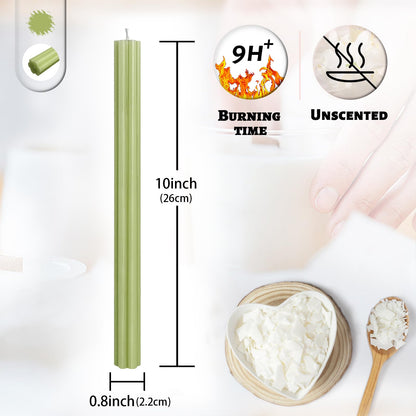 Dripless Taper Candles Unscented Grass Green Long Taper Candles Smokeless 10 Inch Roman Column Design Dinner Candlesticks for Home Decoration Holiday Gifts (2Pcs)