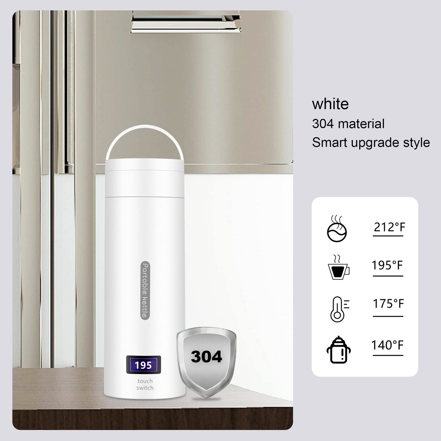 Small Travel Electric Kettle, 380ml Portable Electric Tea Kettle with 4 Temperature Control, Mini Portable Hot Water Boiler 304 Stainless Materials Automatic Shut off and Dry Protection
