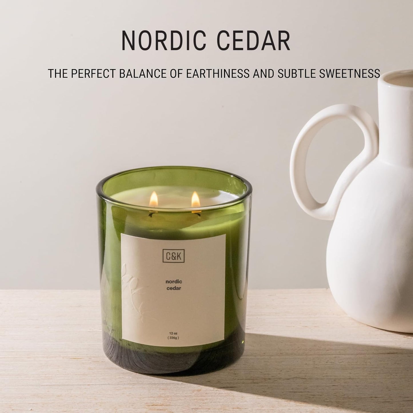 Craft & Kin Green Scented Candles | 12oz Premium Nordic Cedar Scented Candles for Men | Made with Natural Soy | Candle Gifts for Men and Women | Nature Collection
