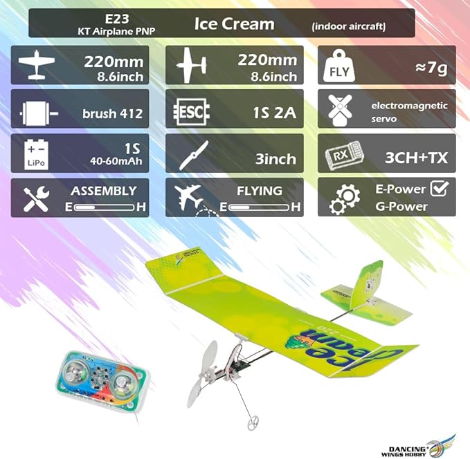 Upgrade E23 ICE Cream Foam Airplane Model 220mm Wingspan 2.4GHz 3CH PP Foam Mini Indoor RC Airplane RTF