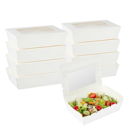 Restaurantware, Cafe Vision 42 Ounce Disposable To Go Boxes 200 Paper Boxes For Food - Hinge Lock Grease-Impervious White Paper Take Out Food Containers With Window For Lunch Or Desserts