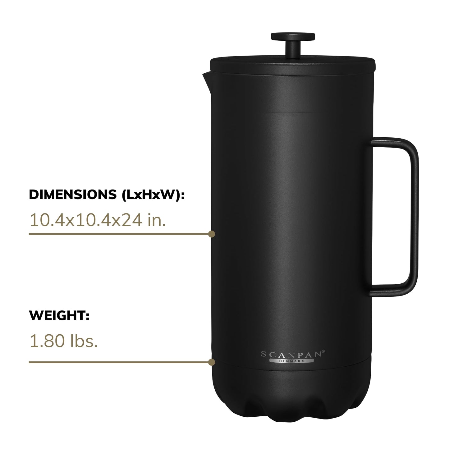 Scanpan TO GO French Press Coffee Maker 1.0L (Black) + 4 Vacuum Cups 250 mL (Black) - 18/8 Food Grade Stainless Steel - Scratch-Free Coating - Dishwasher Safe