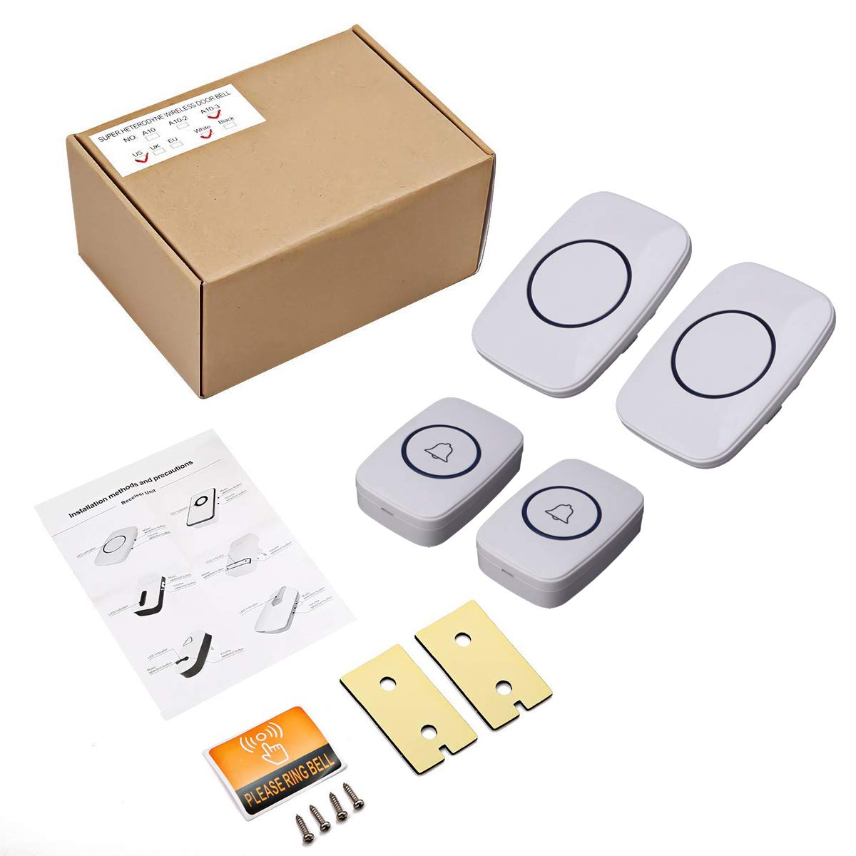 Wireless Doorbell, Waterproof Door Bell Kit, Distinguish Front and Rear Doors, Over 1000 feet Range and 60 Chime, 5 Levels Volume and LED Flash, for Home Office Classroom