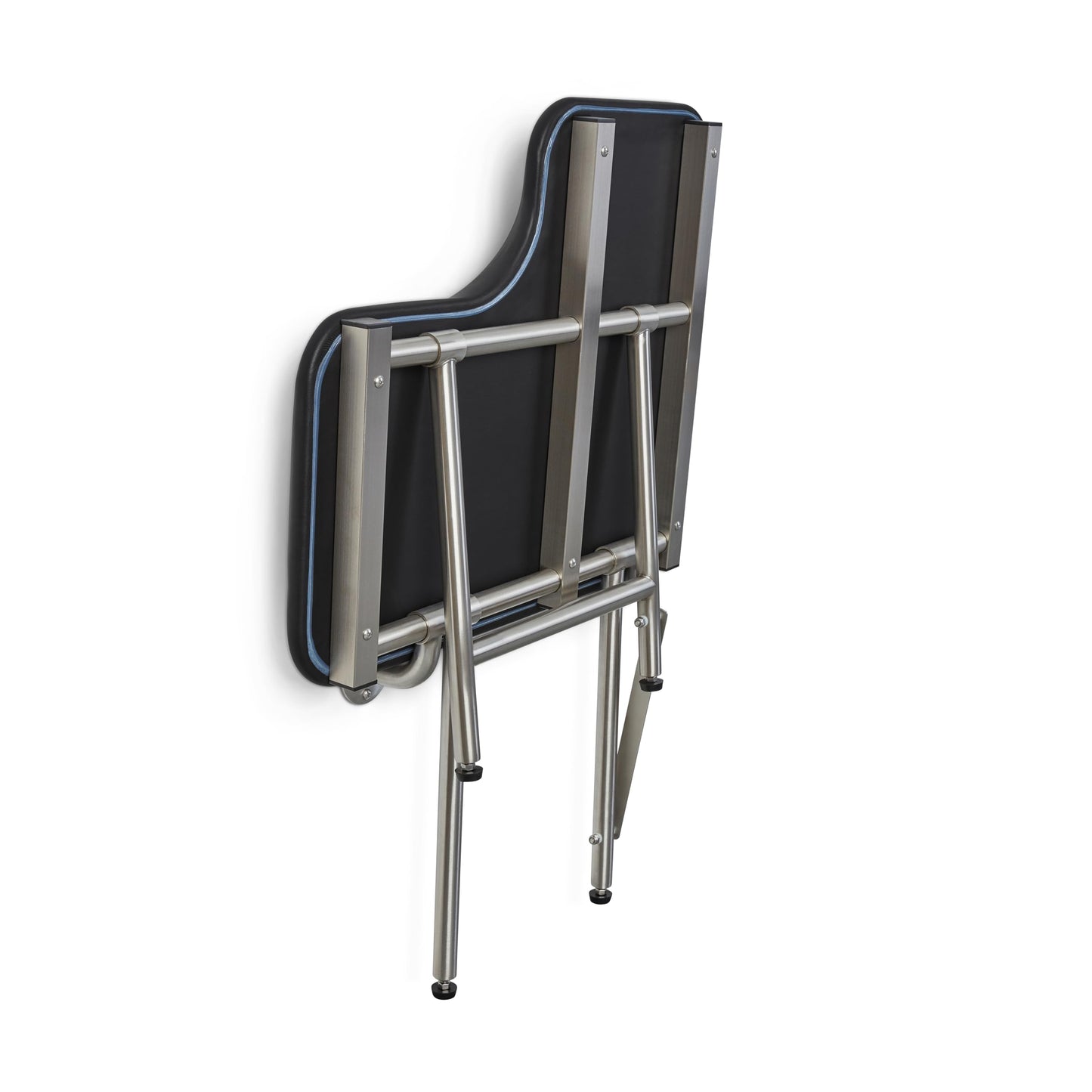 32" x 22.5" Black Padded Wall Mount Folding Left-Handed Transfer Bench Shower Seat with Legs, ADA Compliant