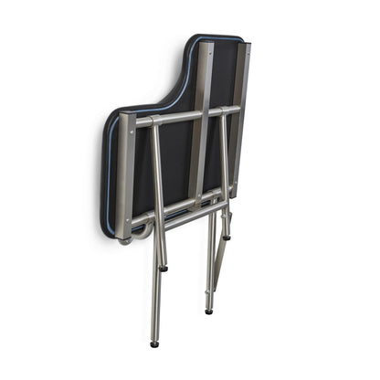 32" x 22.5" Black Padded Wall Mount Folding Left-Handed Transfer Bench Shower Seat with Legs, ADA Compliant