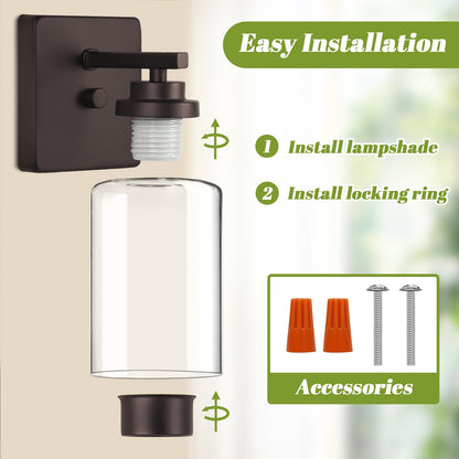 VerRon Wall Sconces, 2-Light Modern Vanity Light Fixtures, Oil Rubbed Bronze, Glass Shade, Model B04014P(2PK)
