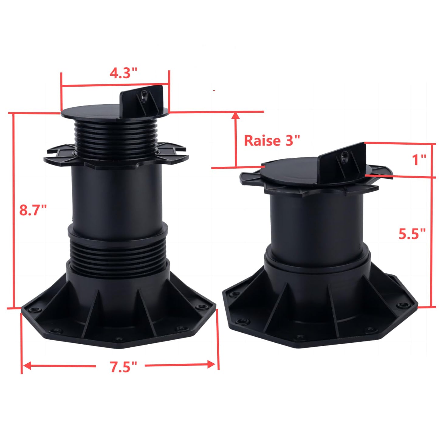 BGTLGIO 13Pack Adjustable Deck Support Pedestal Deck Foundation Base Support for Floating Deck Platform Deck Floor Height Adjustment Raising from 5.5"" to 8.7"", Black (Unilateral keel Slot 140-220)
