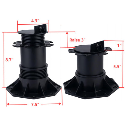 BGTLGIO 13Pack Adjustable Deck Support Pedestal Deck Foundation Base Support for Floating Deck Platform Deck Floor Height Adjustment Raising from 5.5"" to 8.7"", Black (Unilateral keel Slot 140-220)