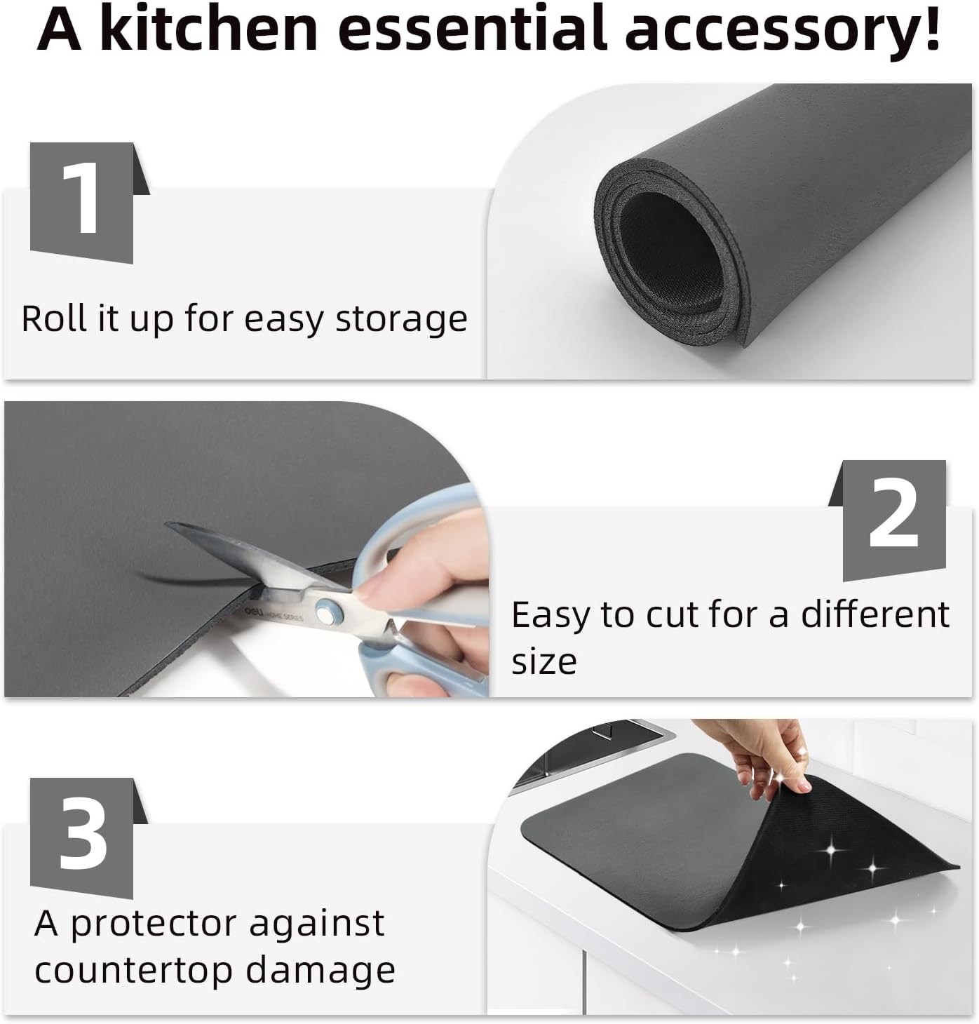 LOPNUR Kitchen Dish Drying Mat - Super Absorbent Diatomite Pad | Heat Resistant & Anti-Slip | 18"x16" Grey