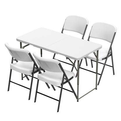 Elevon Folding Table Set with 4 White Folding Chairs,4 Feet Heavy Duty Fold-in-Half Utility Table Sets for Picnic, Event, Training, Outdoor Activities, at Home and Commercial Use