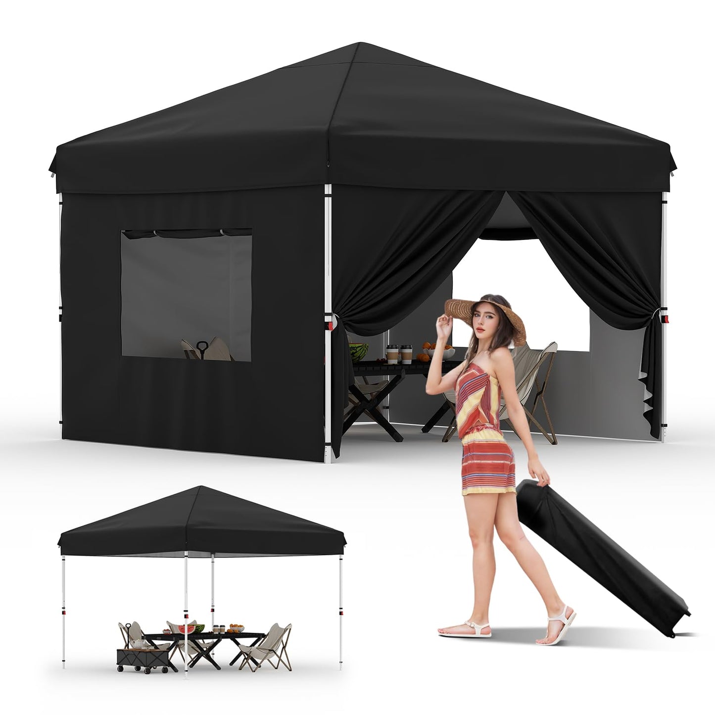 Garvee 10x10 Pop Up Canopy Tent with 4 Removable Sidewall, Heavy Duty Commercial Instant Shelter with One-Person Setup, UPF 50+ Waterproof, 100 Sq Ft Shade for Outdoor Events, Camping, Farmers Market