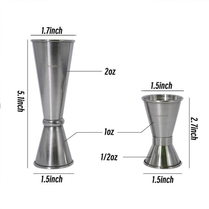 YR Rowelaxy cocktail jigger，double-sided jigs made of stainless steel, 1 oz&1/2 oz （2PCS） Precise Bartender Tool for Cocktail Shaker Sets,jigger for bartending, Home Bars & Mixology