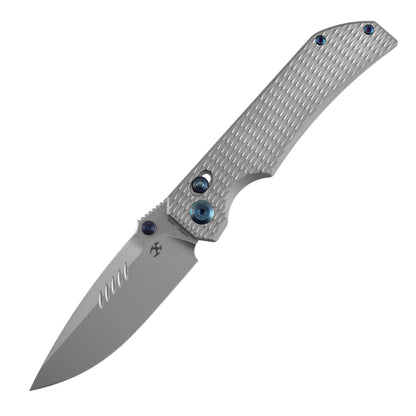 KANSEPT Eaglestrike Pocket Knife, 3.73" Stonewashed CPM S35VN Blade, Bead Blasted Titanium Handle with Diamond Pattern and Thumb Stud, Lock for EDC, Camping Hiking Survival, Gifts for Men K1095V4