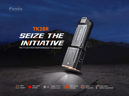 Fenix TK28R Tactical Flashlight, 6500 Lumen LED Rechargeable Flashlight with Red Light, USB Fast Charging, IP68 Waterproof, Long Throw 437 Yards for Law Enforcement & Outdoor with Lumentac Organizer
