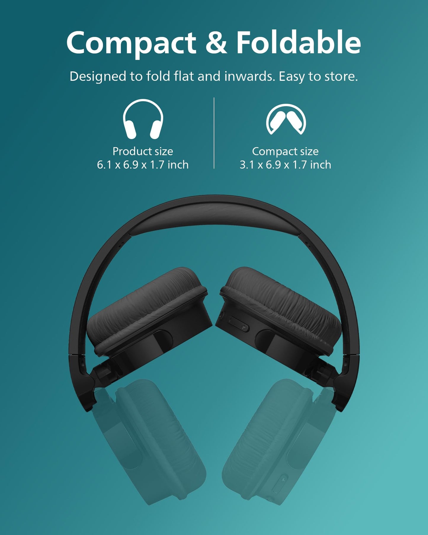 PHILIPS H3209 Wireless Headphones,On-Ear Bluetooth Headphones, Dynamic Bass, Sound Signature,Clear Call,25H Battery Life,Fast Charging,Soft Ear Cups,Bluetooth 5.3,Compact Design,Light,Dark Black