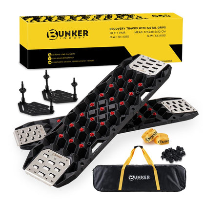 BUNKER INDUST Gen 11th Traction Boards with Mounting Kit, Pair Offroad Recovery Tracks with Jack Base for 4X4 Jeep Truck Tire Traction-Sand,Mud, Snow Ramps (Black)