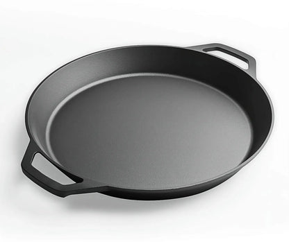LI-GELISI 24-inch cast iron frying pan with dual auxiliary handles, nitrogen-treated for rust resistance, suitable for stoves/grills/campfires, heavy-duty outdoor cooking pan