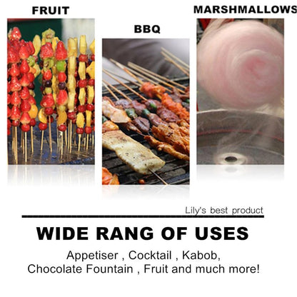 6" Natural Bamboo Skewers for BBQ，Appetiser，Fruit，Cocktail，Kabob，Chocolate Fountain，Grilling，Barbecue，Kitchen，Crafting and Party. Φ=4mm, More Size Choices 8"/10"/12"/14"/16"/17.5"/30"/36"(500 PCS)