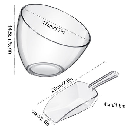 Hoolerry 8 Pcs Serving Bowls Kit Include Plastic Bowls for Parties and Popcorn Measuring Scoops Acrylic Plastic Kitchen Angled Candy Scoops for Office Canister Salad Cooking(Clear,35 oz)